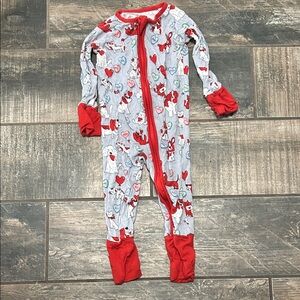 Little Sleepies Gray Pajama Set with Red Trim & Fox + Heart Print